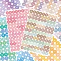 Close up of pastel round alphabet and number dot stickers for journaling decoration. - Polka Dot Letters / 8 Sheets Set / Multicolor