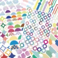 Colorful decorative sticker sheets set featuring various geometric patterns numbers and letters. - Set of 8 Sheets / Colorful