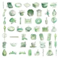 Light green Chinese style PTE transparent stickers, bamboo theme journaling stickers set. - Bamboo Oriental Style