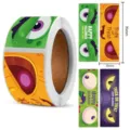 Halloween Rollenaufkleber Detailansicht mit Cartoon Monsteraugen und Abmessungen. - Halloween C