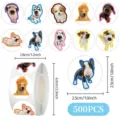 500 Stk Süße Hunde Aufkleber Rolle Echte Tier Kopf Runde Sticker für Kinder Briefpapier - Süßer Hund