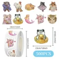 500pcs retro oil painting animal roll stickers, cute cartoon pet deco tape for journaling. - Vintage Oil Painting Animals b
