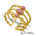 18k Gold Plated Multi-layer Lava Ring with Pink Stones Adjustable Vintage Finger Jewelry - 1.8cm / Multi-Layer Pink Stone