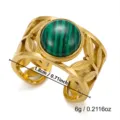 18k gold plated wide leaf ring with green malachite stone. Stylish stackable ring. - 1.8cm / Green Malachite Leaf