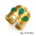 Gold Plated Lava Cuff Ring with Green Stones Open Adjustable Statement Ring for Women - 1.8cm / Wide Triple Green Stone