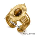 18k gold plated multi-band statement ring with natural tiger eye stone and lava texture. - 1.8cm / Multi-layer Tiger Eye