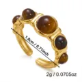 Gold plated tiger eye gemstone open ring, vintage stacking fashion finger jewelry. - 1.8cm / Tiger Eye Round Bead