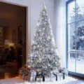 Sapin de Noël artificiel enneigé avec lumières chaleureuses et boules argentées. - 1,5m / Ensemble Classique Argenté avec Lumières
