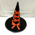 Chapeau de sorciere Halloween en velours noir avec ruban rouge pour fete deguisement 43cm - Taille unique / Ruban Velours Rouge