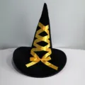 Chapeau de sorciere noir pour Halloween avec un ruban jaune, parfait pour deguisement. - Taille unique / Ruban Velours Jaune