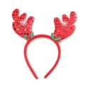 Cerchietto rosso di renna natalizia con paillettes brillanti e fiocchi di neve bianchi. - Cerchietto Corna Piccole