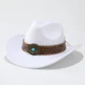 White felt western cowboy hat with embossed leather band and turquoise stone decor. - Adult 57cm / White