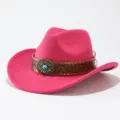 Pink wool felt cowboy hat with tooled leather band and turquoise concho detail for adults. - Adult 57cm / Rose Red