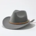 Grey felt western cowboy hat detail showing braided leather and metallic beaded decorative band. - M (56-58cm) / Gray