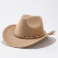 Khaki felt cowboy hat detail, braided band with sparkling rhinestone chain, vintage style. - M (56-58cm) / Camel
