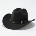 Cappello fedora in feltro nero con fibbia, cappello da sole rétro a tesa larga stile cowboy. - M（56-58cm） / Nero