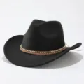 Classic black western cowboy hat with brown braided rhinestone band for men and women - M (56-58cm) / Black