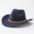 Detailed view of dark blue western cowboy hat with rhinestone braided band, felt fedora closeup. - M (56-58cm) / Navy Blue