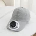 Detailed view of solar powered cooling fan baseball cap with breathable mesh fabric for summer. - Solar Power and Rechargeable Model 600MA / Light Gray