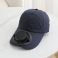 Summer outdoor solar charging fan cap breathable casual sports sun visor hat for men - Navy Blue