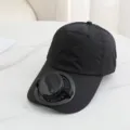 Summer outdoor solar powered fan baseball cap breathable mesh cooling sun hat for casual travel - Black