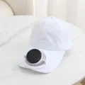 Summer outdoor solar charging fan cap breathable casual sports baseball sun hat adults - White