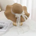Chapeau de paille style français élégant avec nœud en dentelle grand bord chapeau de soleil plage - M (56-58cm) / Kaki