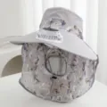 Women summer sun protection hat with solar fan cooling wide brim UV resistant outdoor cap - Solar + Rechargeable 600MA / Gray