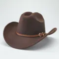 Vista dettagliata del cappello da cowboy western marrone scuro con cinturino in pelle - 56-58cm / Caffè