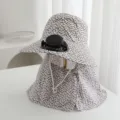 Detail view of floral sun hat with solar powered fan and neck flap for outdoor sun protection. - Solar + Rechargeable 600MA / Black