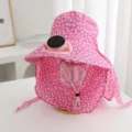 Pink floral sun hat with solar powered fan, face cover and neck flap for outdoor summer use. - Solar Power and Rechargeable Model 600MA / Rose Red