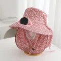 Solar powered fan sun hat for women, floral print wide brim hat with face cover and neck flap. - Solar Power and Rechargeable Model 600MA / Jujube Red