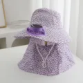 Floral sun protection shawl hat with solar powered fan, UV blocking outdoor gardening cap - Solar + Rechargeable 600MA / Purple
