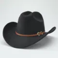 Dettaglio del cappello da cowboy western nero, fedora rétro con cinturino in pelle. - 56-58cm / Nero