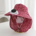 Floral sun hat with solar fan face cover neck flap for outdoor farming tea picking UV protection - Burgundy