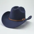 Cappello da cowboy in lana blu scuro vintage con cinturino in pelle marrone e fibbia - 56-58cm / Blu navy