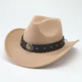 Cappello da Cowboy Western in Feltro Uomo Donna Cappello Jazz Tesa Arricciata Moda Inverno - 56-58cm / Cammello