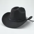 Vista dettagliata del cappello da cowboy in feltro nero, fascia intrecciata, stile jazz western. - M（56-58cm） / Nero