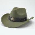 Cappello da cowboy western in feltro verde oliva con fascia in pelle e stella metal. - 56-58cm / Verde militare