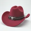 Cappello da cowboy in feltro bordeaux con dettaglio teschio di toro per autunno. - 56-58cm / Borgogna