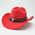 Cappello da cowboy in feltro di lana rosso tesa larga retro fedora jazz uomo donna inverno - 56-58cm / Rosso