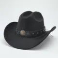 Black wool felt western cowboy hat with studded leather band and star emblem detail. - M (56-58cm) / Black