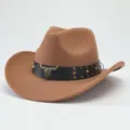 Chapeau de cowboy occidental en feutre de laine rétro avec décor de crâne de taureau. - M (56-58cm) / Marron