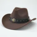 Classico cappello da cowboy in feltro marrone con fascia in pelle nera e stella per adulti - 56-58cm / Caffè