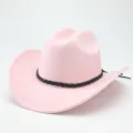 Cappello da cowboy western in feltro rosa per donna e uomo con elegante nastro nero intrecciato. - M（56-58cm） / Rosa