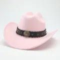 Pink western cowboy hat detail closeup with black studded leather band and metal star accent. - M (56-58cm) / Pink