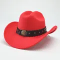 Red wool western cowboy hat with black leather band and star concho for men and women detail. - M (56-58cm) / Red