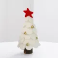 Mini albero di natale in feltro decorazione da tavolo con stella rossa e bellissime campanelle. - Taglia S / Bianco