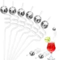 Disco ball drinking straws set, clear spiral plastic party straws for bar cocktail event decor. - Silver Without Cowboy Hat