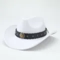 Dettaglio del cappello da cowboy occidentale bianco, cappello in feltro con fascia nera e stella. - 56-58cm / Bianco